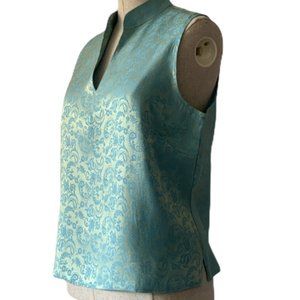 Yessica Blue Shimmery Mandarin Collar Blouse